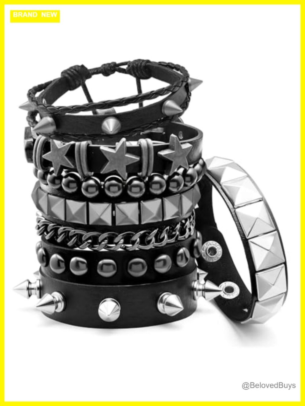 Punk Rock Spiked Studded Bracelet Set 6 Pc Alloy Faux Leather Cuff Wristband